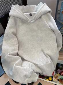 EMERY ROSE Plus Size Women's Solid Color Casual Sweatshirt, Autumn/Winter Pullover Fall - Light Grey - View 2