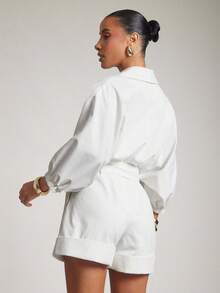 Hauture 女士白色西装领连体衣，适合夏季、海滩派对、海边度假、办公室 - 白色 - 查看 5