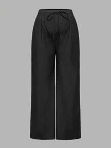 SHEIN 2 piezas Conjunto de Maternidad: Top casual con mangas con volantes y pantalones de unicolor con cordón - Negro - Ver 4