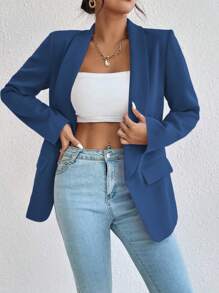 Rafferiza Casual Minimalist Solid Color Long Sleeve One-Piece Suit, Elegant For Everyday Wear Fall Cloth For Women - Navy Blue - View 5