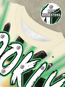 Manfinity EMRG Men's Street Style Portrait Graphic Short Sleeve T-Shirt.Men's Youth Street Style. Men Crew Neck Raglan Short Sleeve Casual T-Shirt With Creative Print, Summer Men S Graphic Shirts. Summer Clothing, Fashionable Street Style, Perfect Gift For Boyfriend, Y2K Style, Back To School Season, Rock Style, Rap