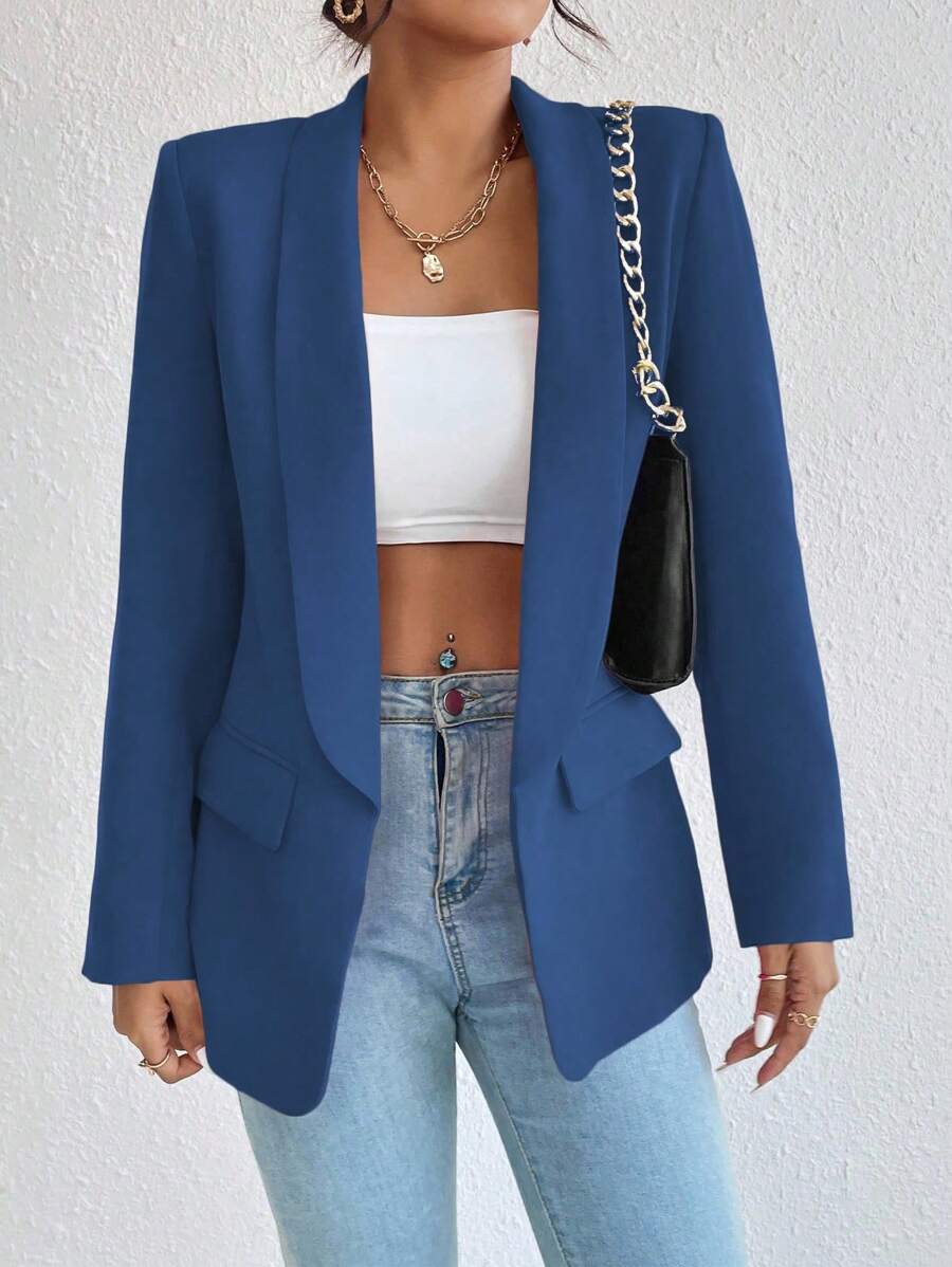 Rafferiza Casual Minimalist Solid Color Long Sleeve One-Piece Suit, Elegant For Everyday Wear Fall Cloth For Women - Navy Blue - View 1
