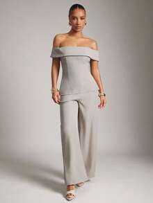 Hauture 老钱风性感商务休闲女式阔腿裤高腰优雅工作裤，专业办公服饰 - 杏色 - 查看 3