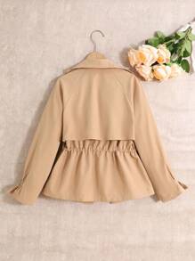 SHEIN Abrigo corto tipo trinchera holgado, informal, minimalista y cómodo para niña preadolescente