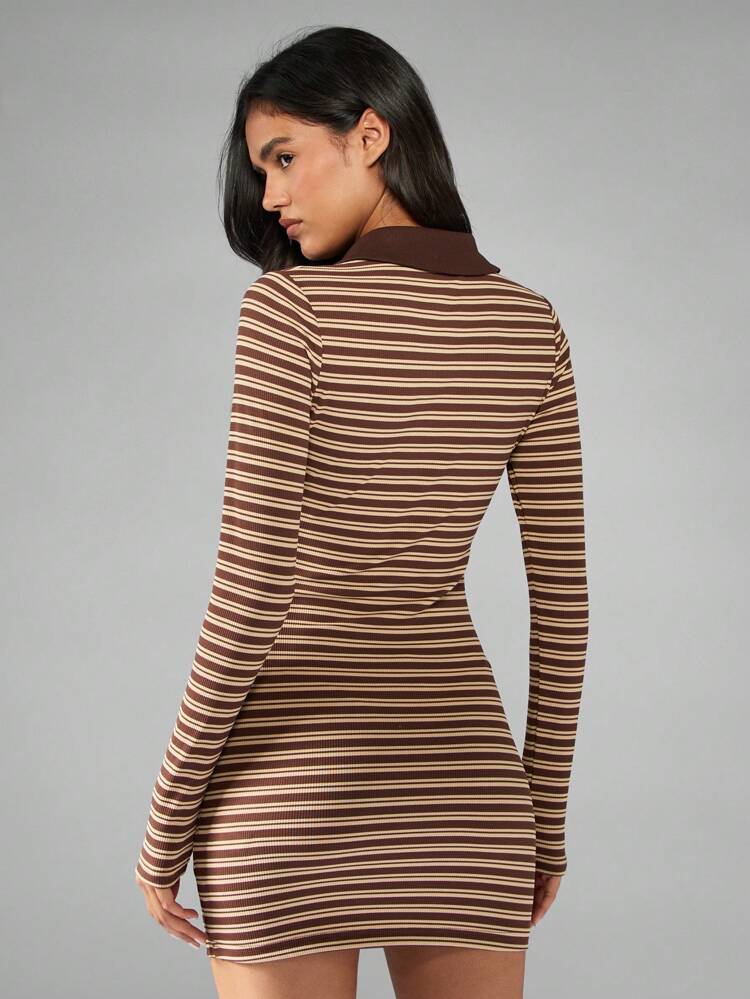 MISSGUIDED Striped Collared Bodycon Mini Dress With Long Sleeves