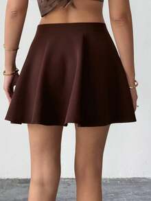 SHEIN Casual Solid Color Mini Skirt, Summer - Brown - View 2