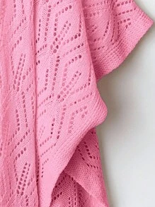 SHEIN LUNE Cardigan de Tricô Casual Feminino Cor Sólida com Recortes - Rosa chiclete - Visão 6