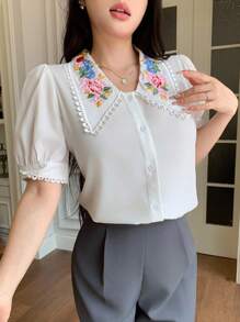 Modelyn Chemise blanche à col brodé, nouvelle arrivée, à la mode - Blanc - Voir 2