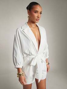 Hauture 女士白色西装领连体衣，适合夏季、海滩派对、海边度假、办公室 - 白色 - 查看 4