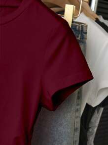 INAWLY 女士休闲褶皱圆领短袖T恤 - 彩色 - 查看 4