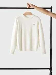 STEELVANCE Áo len dệt kim trơn màu thường ngày cho nam, Áo len thu đông cho nam Áo len chui đầu Áo len dệt kim nam Áo len dài tay Áo len thoải mái hàng ngày dày thêu họa tiết thoáng khí Màu trắng QUÁ CỠ Ra ngoài - trắng - Xem 6