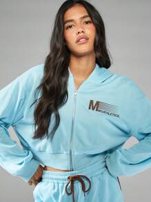 MISSGUIDED Áo hoodie ngắn tay có khóa kéo MGathletics mặc ở nhà ấm áp mùa đông thiết yếu phong cách đường phố cổ điển nhẹ nhàng thoải mái thường ngày lấy cảm hứng từ thời trang mùa thu xuân - Màu xanh lam - Xem 1