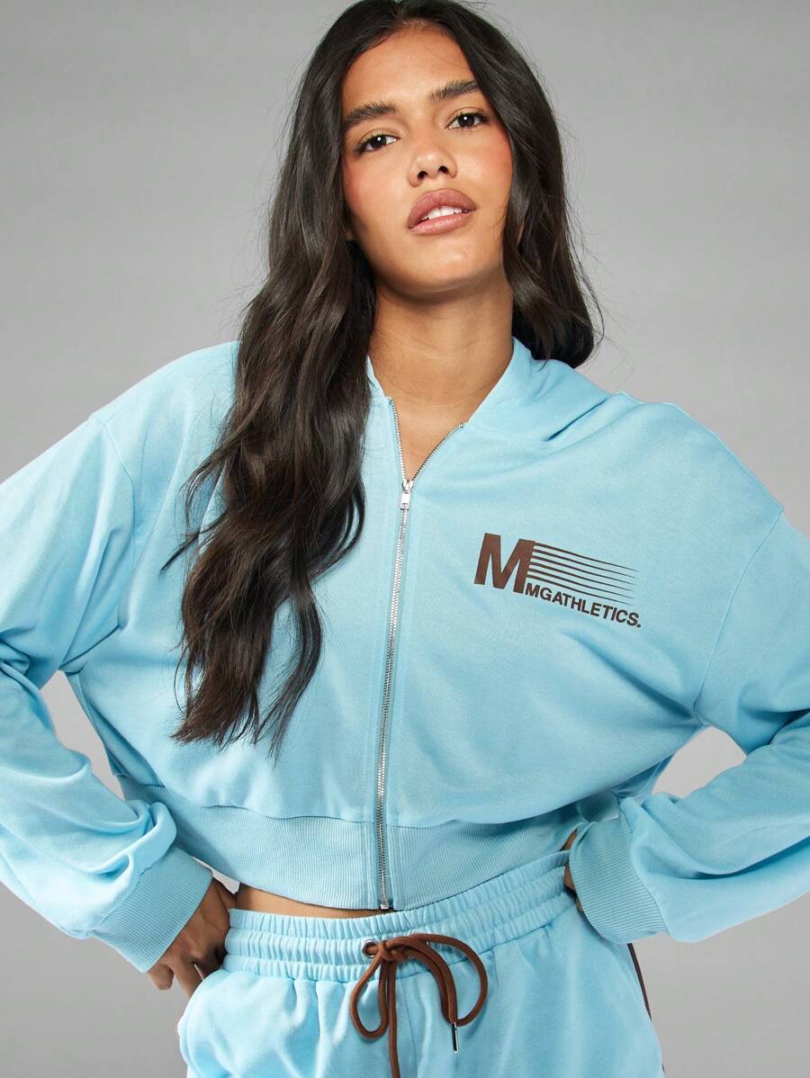 MISSGUIDED Áo hoodie ngắn tay có khóa kéo MGathletics mặc ở nhà ấm áp mùa đông thiết yếu phong cách đường phố cổ điển nhẹ nhàng thoải mái thường ngày lấy cảm hứng từ thời trang mùa thu xuân - Màu xanh lam - Xem 1