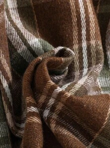 SHEIN Playful Pals 2 件套男童格子连帽夹克和运动裤套装，春秋季幼儿格子男童格子夹克 - 棕色 - 查看 8