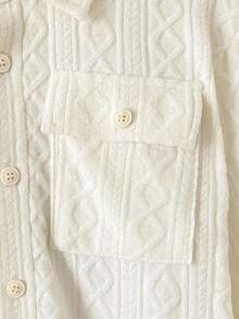 Loomiva 2pcs Young Boy Solid Color Knit Soft Collar Cardigan And Elastic Waist Pants Set Fall Winter - Beige - View 8