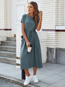 SHEIN LUNE Đầm dài tay ngắn cổ tròn cỡ lớn, eo rút, đầm thường ngày rộng rãi, trang phục giáo viên cho nữ, trang phục hòa nhạc đồng quê, quần áo cổ điển, trang phục học sinh nữ, váy midi đơn giản thường ngày màu trơn, váy chữ A, váy thường ngày, trang phục phong cách công sở quyến rũ, mặc hàng ngày, tiệc tùng cá nhân thanh lịch, đi làm, tối giản, mặc hàng ngày, đi làm, váy công sở tối giản, váy thanh lịch cho tiệc tùng, váy dự tiệc cho nữ, phù hợp cho mùa xuân/thu, kỳ nghỉ & hẹn hò, váy thiết yếu khi đi làm hàng ngày & ngoài trời - Màu xanh lam - Xem 9