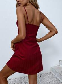 SHEIN LUNE Của phụ nữ Nút Trang trí Dải mỏng Váy dây treo - Đỏ - Xem 2