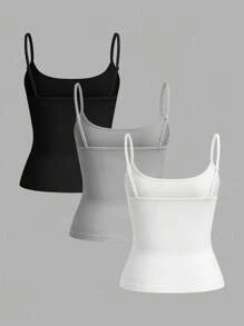 SHEIN EZwear Women's Sleeveless Cropped Tight Fitting Camisole, Suitable For Summer - Multicolor - View 2