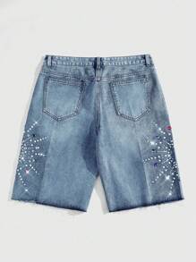 ROMWE MEN Street Life Quần short denim đính đá pha lê cho nam - Rửa nhẹ - Xem 3