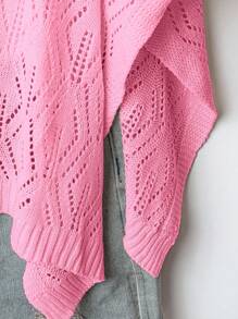 SHEIN LUNE Cardigan de Tricô Casual Feminino Cor Sólida com Recortes - Rosa chiclete - Visão 4
