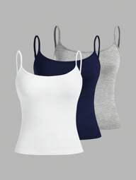 Comfortcana 3 st/set damer casual sexiga åtsittande linnetoppar, lämpliga för sommaren