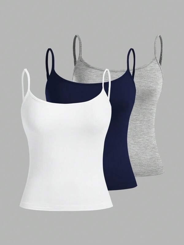 SHEIN EZwear 3 st/set damer casual sexiga åtsittande linnetoppar, lämpliga för sommaren
