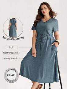 SHEIN LUNE Đầm dài tay ngắn cổ tròn cỡ lớn, eo rút, đầm thường ngày rộng rãi, trang phục giáo viên cho nữ, trang phục hòa nhạc đồng quê, quần áo cổ điển, trang phục học sinh nữ, váy midi đơn giản thường ngày màu trơn, váy chữ A, váy thường ngày, trang phục phong cách công sở quyến rũ, mặc hàng ngày, tiệc tùng cá nhân thanh lịch, đi làm, tối giản, mặc hàng ngày, đi làm, váy công sở tối giản, váy thanh lịch cho tiệc tùng, váy dự tiệc cho nữ, phù hợp cho mùa xuân/thu, kỳ nghỉ & hẹn hò, váy thiết yếu khi đi làm hàng ngày & ngoài trời - Màu xanh lam - Xem 10