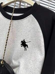 SHEIN Women's Casual Round Neck Sweatshirt With Knight Embroidery Design Pullover Fall