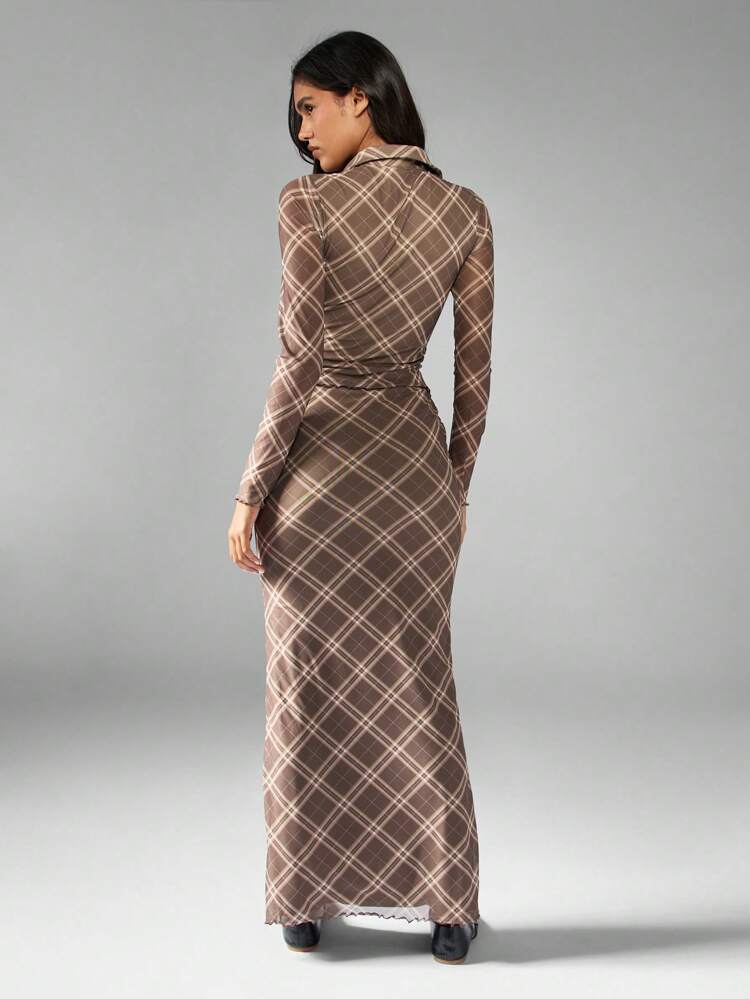 チェック柄ベージュクロップトップ＆スカートセット チェック柄ベージュクロップトップ＆スカートセット チェック柄