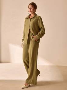 CLARA VERO Bộ đồ hai mảnh cho nữ Áo sơ mi và quần - Màu Khaki - Xem 4