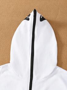 SHEIN Gray Casual Zip-Up Stand Collar Long Sleeve Sweatshirt For Teenage Boys Chic Outfits For Autumn/Winter - White - View 3