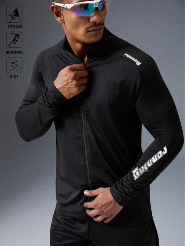 Manfinity Sport Polished Chaqueta deportiva casual con cremallera, de manga larga, cómoda y transpirable para hombres