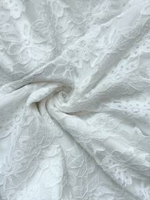 Elenzga 女士优雅秋季圆领长袖收腰 A 字纯色蕾丝网眼刺绣镂空花卉上衣和紧身美人鱼裙 2 件套，适合约会 - 白色 - 查看 8