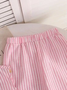 Tween 女童粉色条纹宽松休闲无袖圆领梭织衬衫搭配梭织宽松阔腿裤两件套 - 粉色 - 查看 7