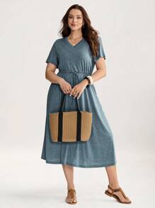 SHEIN LUNE Đầm dài tay ngắn cổ tròn cỡ lớn, eo rút, đầm thường ngày rộng rãi, trang phục giáo viên cho nữ, trang phục hòa nhạc đồng quê, quần áo cổ điển, trang phục học sinh nữ, váy midi đơn giản thường ngày màu trơn, váy chữ A, váy thường ngày, trang phục phong cách công sở quyến rũ, mặc hàng ngày, tiệc tùng cá nhân thanh lịch, đi làm, tối giản, mặc hàng ngày, đi làm, váy công sở tối giản, váy thanh lịch cho tiệc tùng, váy dự tiệc cho nữ, phù hợp cho mùa xuân/thu, kỳ nghỉ & hẹn hò, váy thiết yếu khi đi làm hàng ngày & ngoài trời - Màu xanh lam - Xem 6
