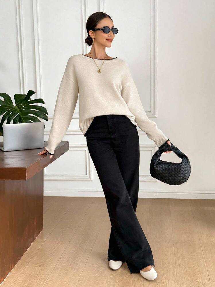 Selianne Women's Solid Color Round Neck Long Sleeve Backless Twist Rib Casual T-Shirt Fall Cloth For Women