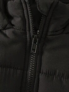 SHEIN Vintaside Kids 女婴休闲百搭连帽夹克背心，拉链开合，冬季，日常穿着