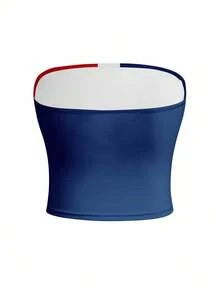 StreetHx Women's Summer Bandeau Top, Barbados National Flag Caribbean Island Beach World Cup Bandeau Top - Multicolor - View 2