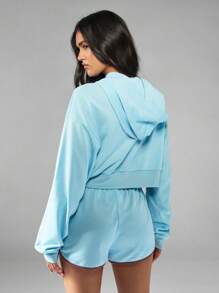 MISSGUIDED Áo hoodie ngắn tay có khóa kéo MGathletics mặc ở nhà ấm áp mùa đông thiết yếu phong cách đường phố cổ điển nhẹ nhàng thoải mái thường ngày lấy cảm hứng từ thời trang mùa thu xuân - Màu xanh lam - Xem 2