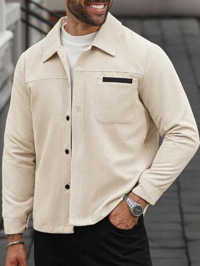 Manfinity Homme Plus Size Men's Casual Versatile Corduroy Shacket , Fall Winter