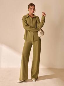 CLARA VERO Bộ đồ hai mảnh cho nữ Áo sơ mi và quần - Màu Khaki - Xem 3