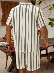 ResortEase Plus Size Men's Casual Striped Shirt And Shorts Set