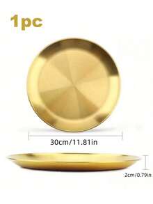 1/2pcs Stainless Steel Gold Dessert Coffee Tray, Western Food Plate, Pizza Plate, Dining Plate - Suitable For Food, Coffee, Breakfast, Tea. Gold Food Tray & Decorative Tray For Birthday, Pride Month Party, Thanksgiving, Halloween, Easter, Christmas Party Supplies (Gold) - Gold - View 19