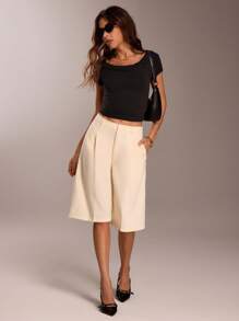 SHEIN Forever 21 Bermudas minimalistas para mujer, adecuadas para el transporte, primavera