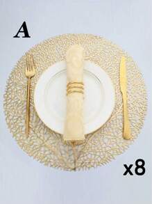 SHEIN 1件/4件/6件/8件圆形镂空烫金PVC隔热防滑垫，酒店餐厅装饰隔热餐垫 - 彩色 - 查看 40