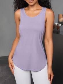 SHEIN Sports Cut Out Back Sports Tank Top Workout Tops Gym Top Fitted Shirtworkout Tank Top - Mauve Purple - View 2