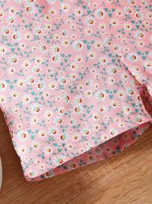 SHEIN Vintaside Kids Young Girl Ditsy Floral & Heart Print Belted Romper Summer Holiday - Multicolor - View 4