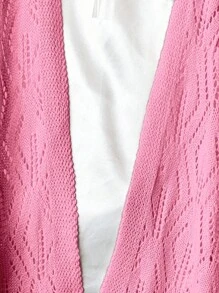 SHEIN LUNE Cardigan de Tricô Casual Feminino Cor Sólida com Recortes - Rosa chiclete - Visão 5