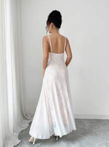 Rafferiza Elegant Women's Full Lace White Summer Dress,Fishtail Clashing Hem Design Wedding Guest Dress With Flesh Lining For Dining - White - View 2