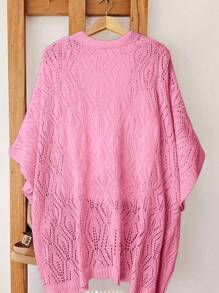 SHEIN LUNE Cardigan de Tricô Casual Feminino Cor Sólida com Recortes - Rosa chiclete - Visão 2